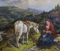 Isaac Henzell (1823-1875), oil on canvas, Woman and pony in the Highlands, signed and dated 1864, 50