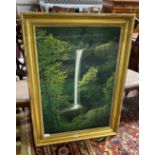 A contemporary oil on canvas, Waterfall, gilt frame, 67 x 98cm