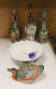 A Chinese overlaid glass snuff bottle, together with a Chinese famille rose vase converted into a