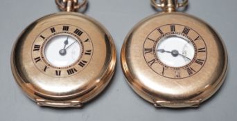 A George V 9ct gold cased keyless half hunter pocket watch, case diameter 48mm, with engraved