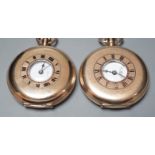 A George V 9ct gold cased keyless half hunter pocket watch, case diameter 48mm, with engraved