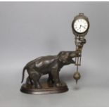 A patinated spelter ‘elephant’ mystery’ timepiece, 29cms high