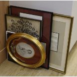 Six framed Royal Interest photographs etc, to include a signature by Queen Victoria