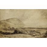 Anthony Van Dyke Copley Fielding (1787-1855), monochrome watercolour, 'The Castle Hill, Folkestone',