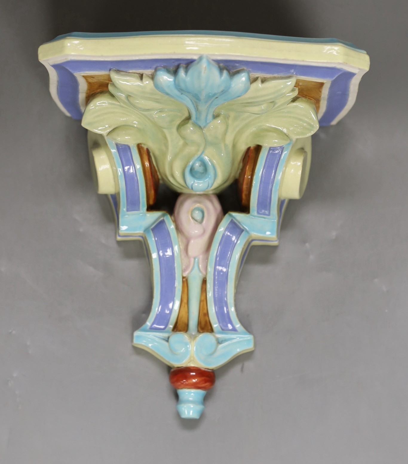 A late Victorian Royal Worcester majolica wall bracket, 23cm high