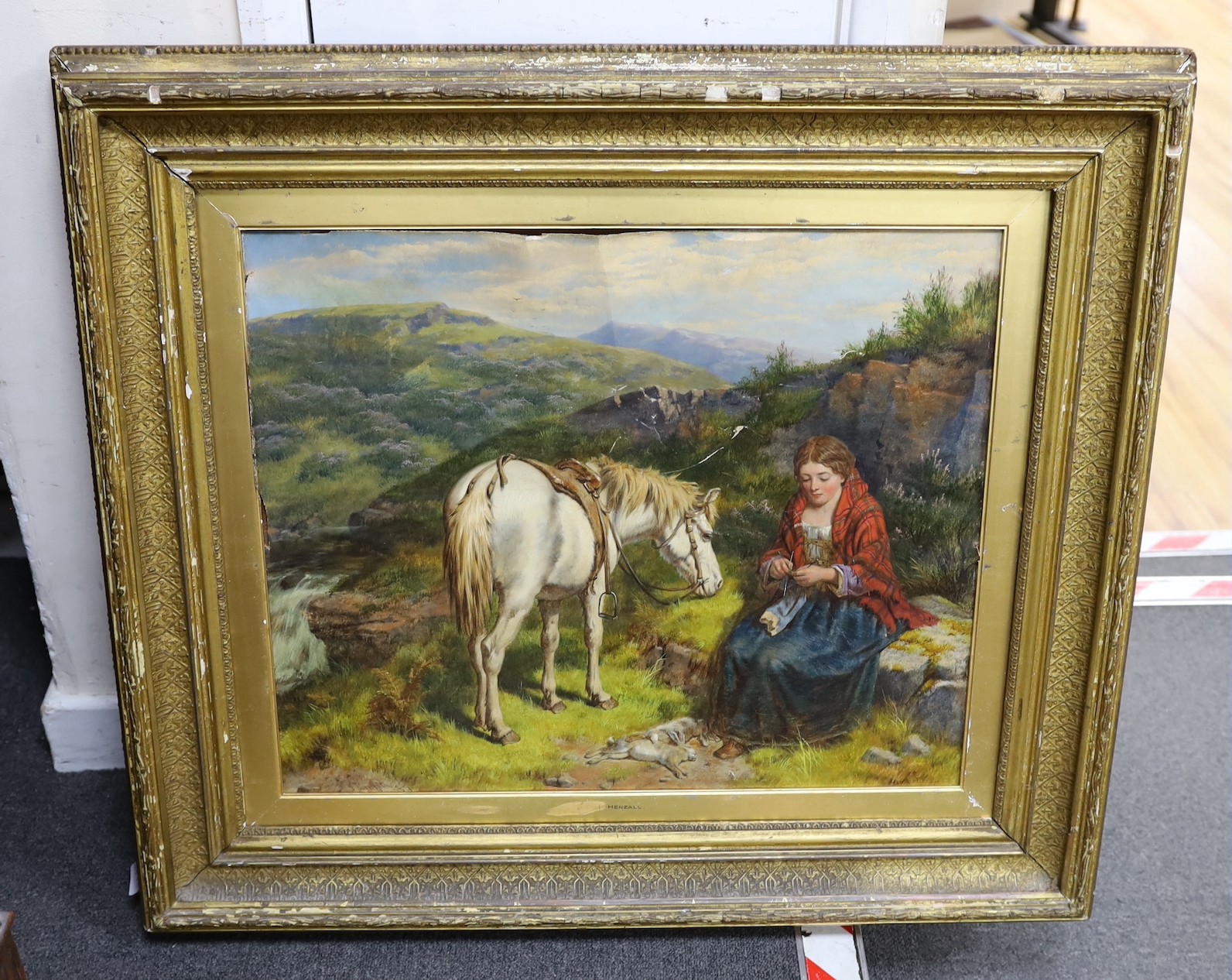 Isaac Henzell (1823-1875), oil on canvas, Woman and pony in the Highlands, signed and dated 1864, 50 - Image 2 of 2