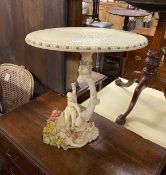 A 1950's Italian composite occasional table with figural cornucopia stem, width 49cm, depth 35cm,