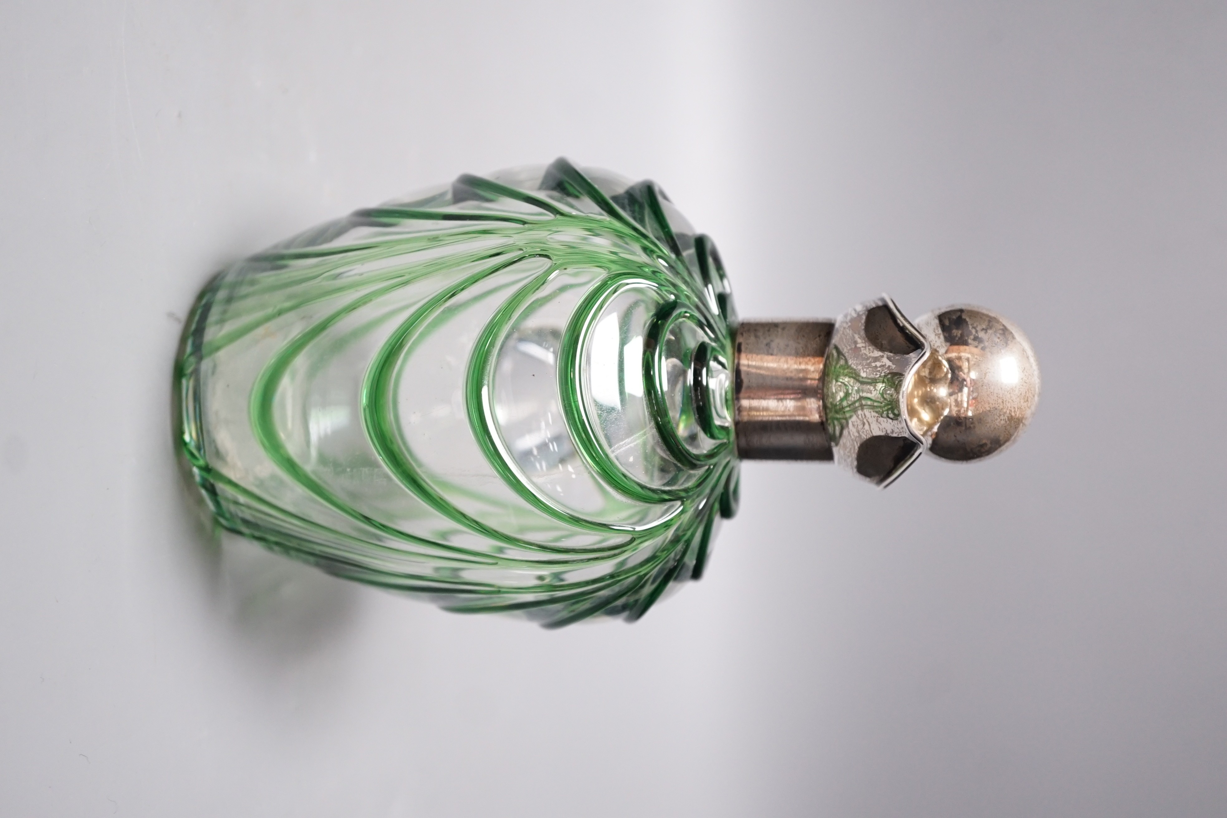 A late Victorian Art Nouveau silver mounted glass claret jug and stopper, D & M Davis, Birmingham, - Image 2 of 5