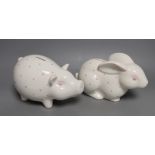 Tiffany ‘rabbit’ and ‘pig’ money banks, original boxes, pig 20cm wide