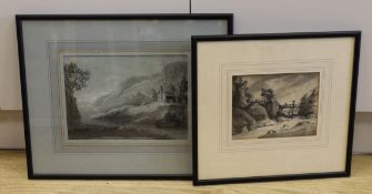 Attributed to Dr Thomas Monro (1759-1833) two charcoal and chalk drawings, River landscapes, 16 x