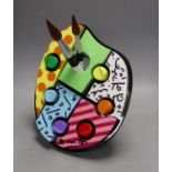 Romero Britto (Brazilian, 1963-), an artist palette wooden sculpture, "Best Friends", 33cm high