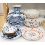 An assortment of Chinese porcelain tin-glazed earthenware charger and a Delft vase