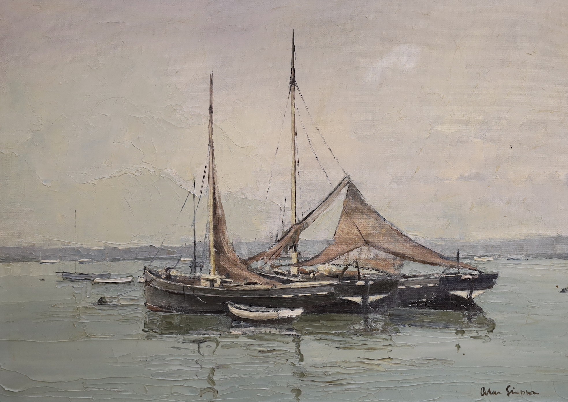 Alan Simpson (1941-2007), oil on canvas, 'Rochester fishing boats', signed, 35 x 50cm