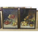 V. Denayer, pair of oils on canvas, Still lifes of fruit, signed, 36 x 27cm