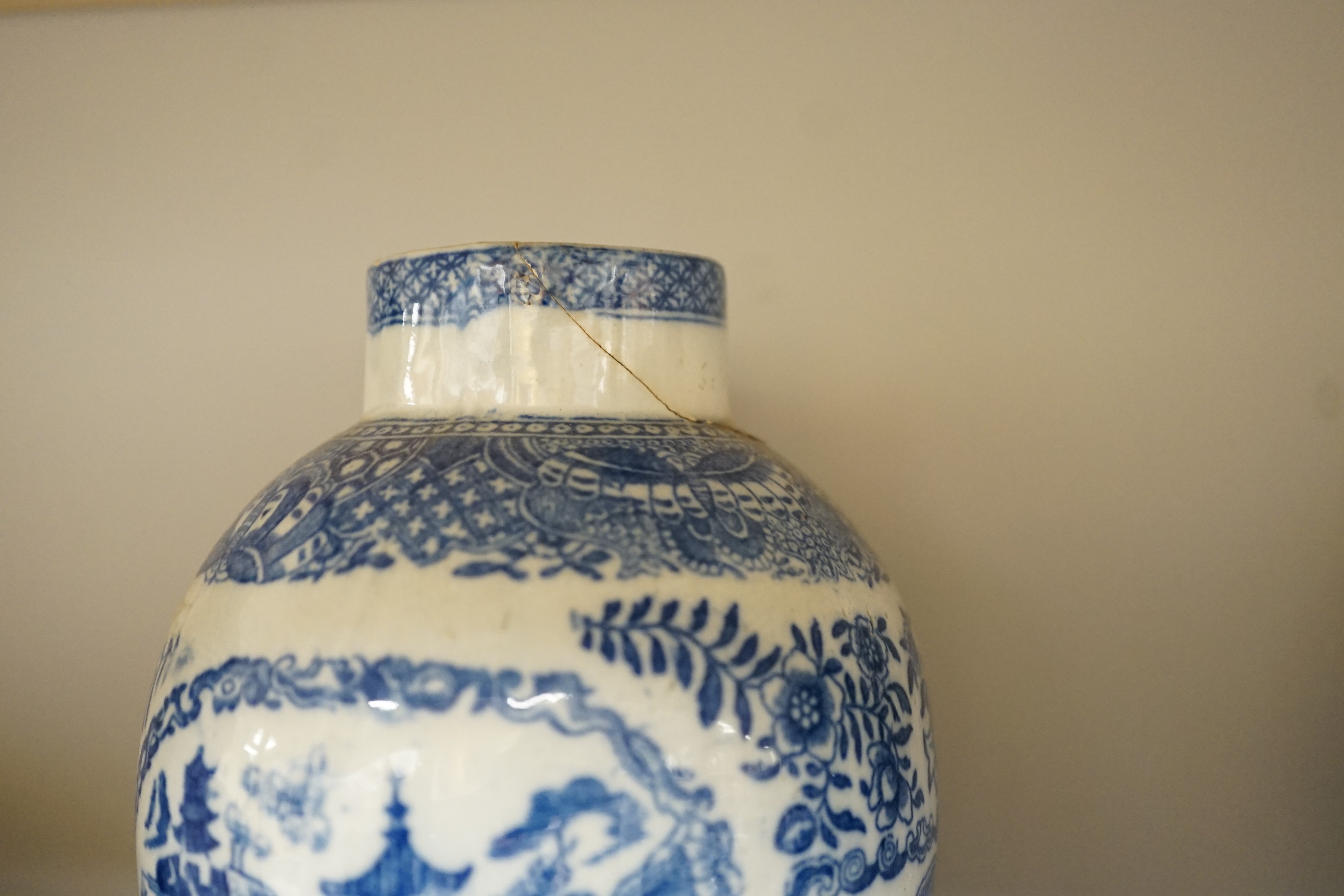 A pair of 19th century blue and white chinoiserie vases, a pearlware teapot, possibly Harley of Lane - Image 5 of 6