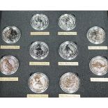 A cased set of of ten Queen's Beasts 2oz. bullion silver £5 coins
