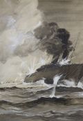 George Soper (1870-1942), watercolour and gouache on paper, Merchant ship under attack, signed, 40 x