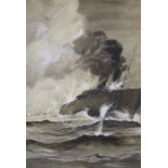 George Soper (1870-1942), watercolour and gouache on paper, Merchant ship under attack, signed, 40 x