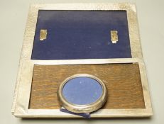 A George V large planished silver mounted rectangular photograph frame, E. Mander & Son, Birmingham,