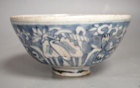 A Chinese late Ming blue and white ‘egret and Lotus’ bowl, Zhangzhou kilns, 14.7cm Provenance-