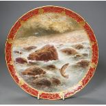 Joseph Birbeck Senior for Cauldon, a cabinet plate painted with a leaping salmon, signed, 22cm
