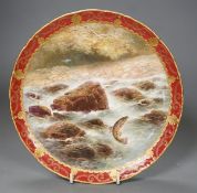 Joseph Birbeck Senior for Cauldon, a cabinet plate painted with a leaping salmon, signed, 22cm