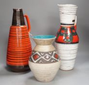 A group of three West German ceramic pots, including Scheurich and Bay, tallest 34cms high