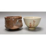 Two Japanese studio pottery chawan tea bowls, one with raku glaze, 12cm diameter