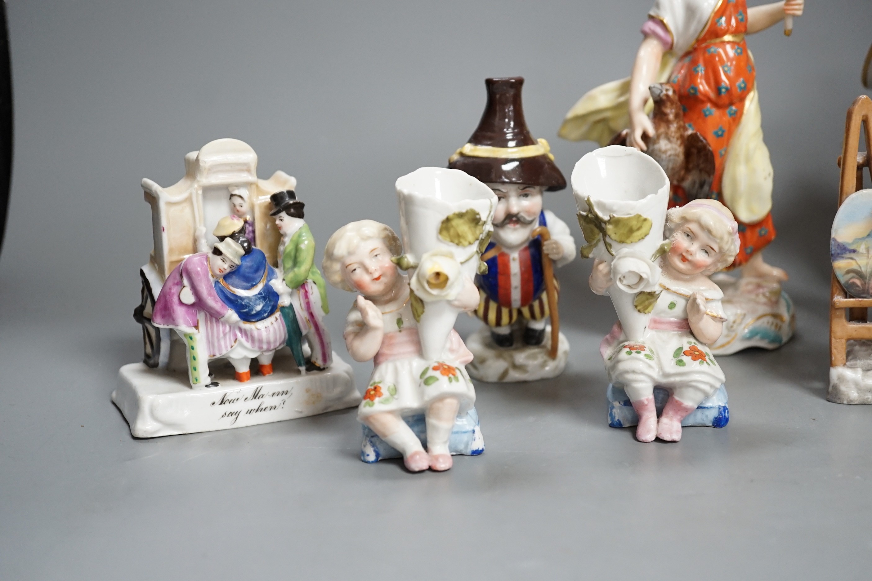 A selection of mainly Continental porcelain figures including Royal Crown Derby style mansion - Image 2 of 9