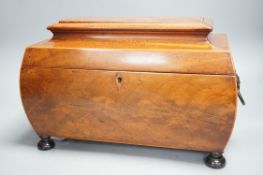 A George IV mahogany bombe-shaped sarcophagus tea caddy, 33cms wide