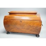 A George IV mahogany bombe-shaped sarcophagus tea caddy, 33cms wide