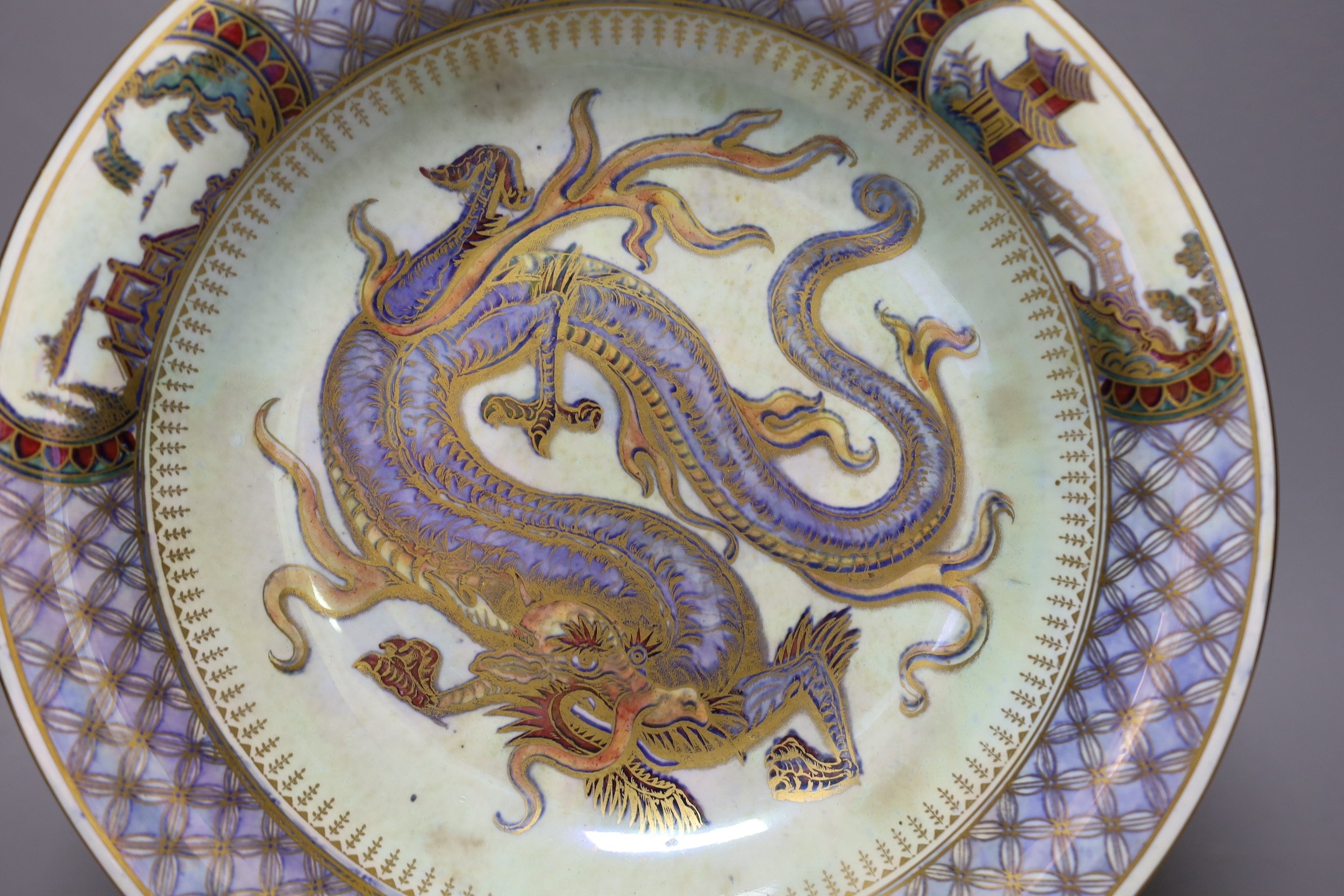 A large Wedgwood lustre dragon shallow bowl, designed by Daisy Makeig-Jones, pattern no. Z4829, - Image 2 of 4