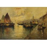 Pergal, oil on canvas, Continental harbour scene, signed, 49 x 69cm