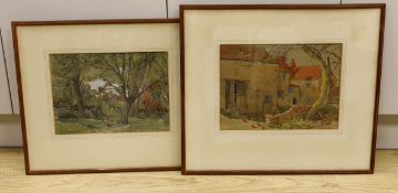 Bernard J.W. Bowerman (b.1911), two watercolours, Barn and Farmhouse at Marketing, Yorks, and Down