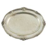 A William IV oval silver meat dish by William Kerr Reid, with reeded foliate border and engraved