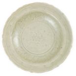 A Chinese Longquan celadon barbed rim dish, Yuan-early Ming dynasty, 14th/15th century, the centre