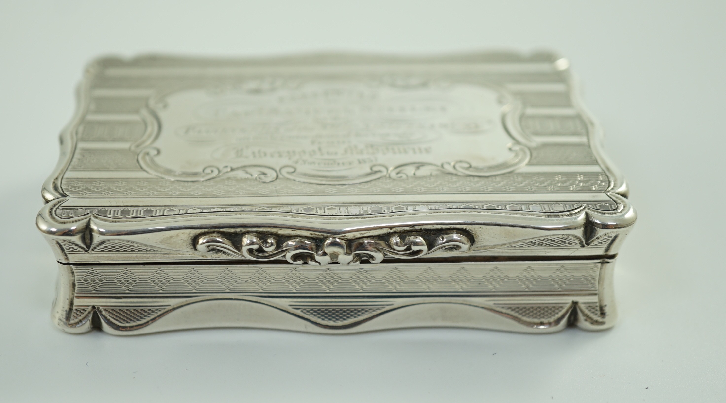 Australian naval interest - A Victorian engraved silver presentation snuff box, inscribed 'Presented - Image 6 of 22