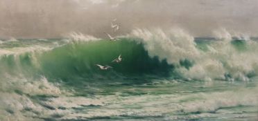 James Moore (Exh. 1880-1883) Gulls flying above breaking wavesoil on canvassigned and dated '7943