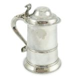 A George III silver tankard, maker I.D, with scroll thumbpiece and banded girdle, the handle with