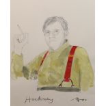 § § Adam Birtwistle (British,1959-) Portrait of David Hockneypencil and watercolourmonogrammed and