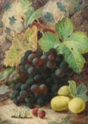 Oliver Clare (British, 1853-1927) Still life of grapes, white currants, raspberries and plumsoil