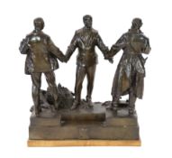 Ladislav Jan Šaloun (Czech, 1870-1946) a large bronze group of a dignitary greeting two men, early