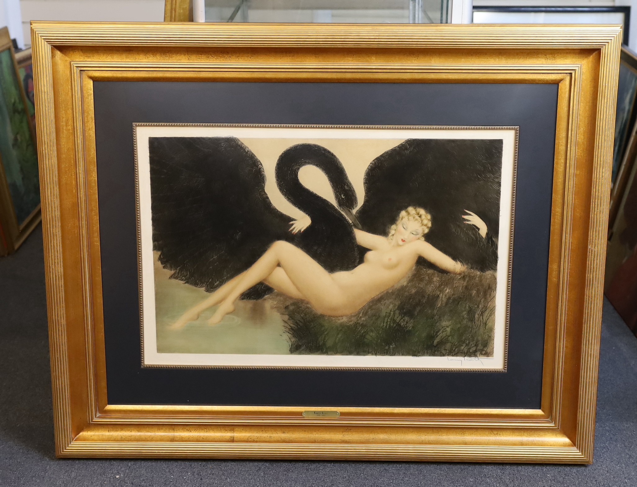 Louis Icart (1888-1950) 'Leda and the swan'drypoint etching with hand colouring,1934signed in - Image 2 of 5