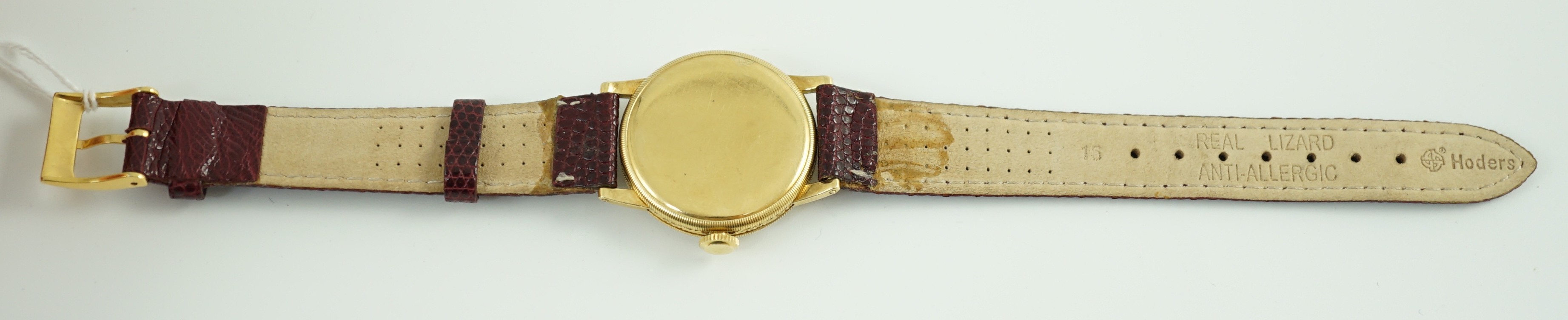 A gentleman's 18ct gold Zenith manual wind wrist watch, on associated leather strap, with Arabic - Image 3 of 4