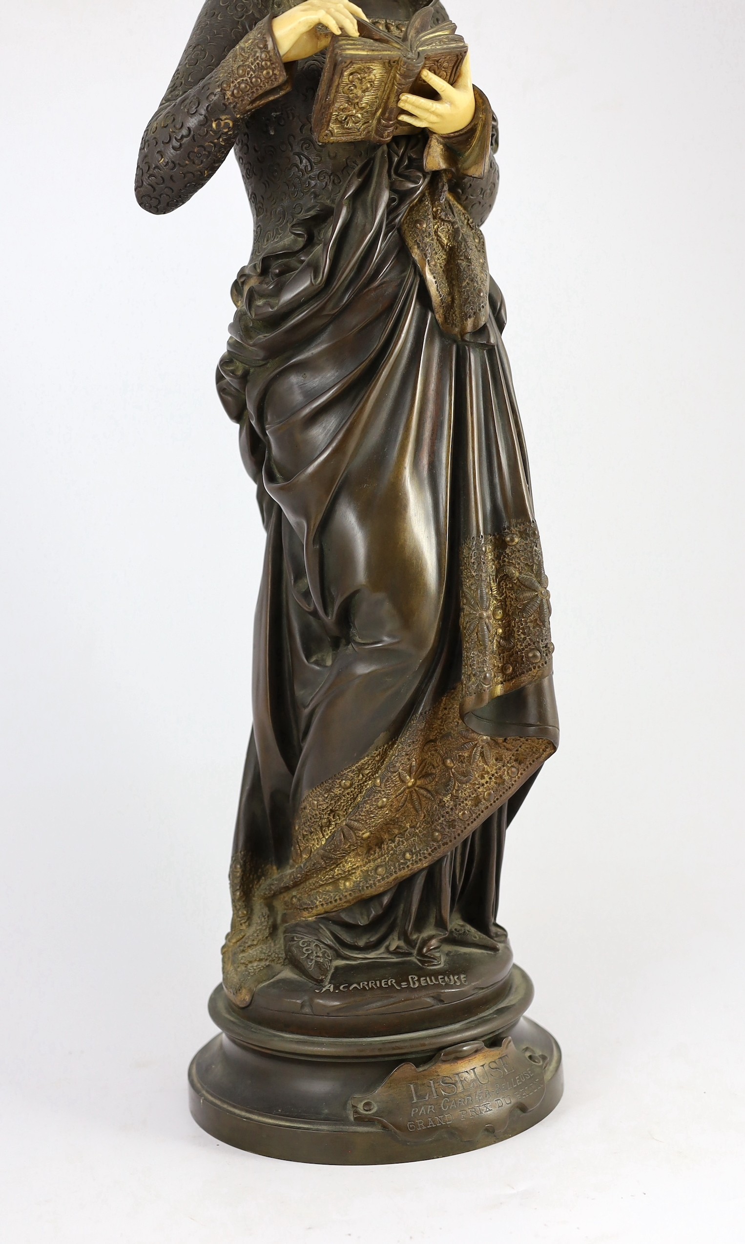 Albert-Ernest Carrier-Belleuse (French, 1824-1887). A parcel gilt bronze and ivory figure, ' - Image 3 of 6