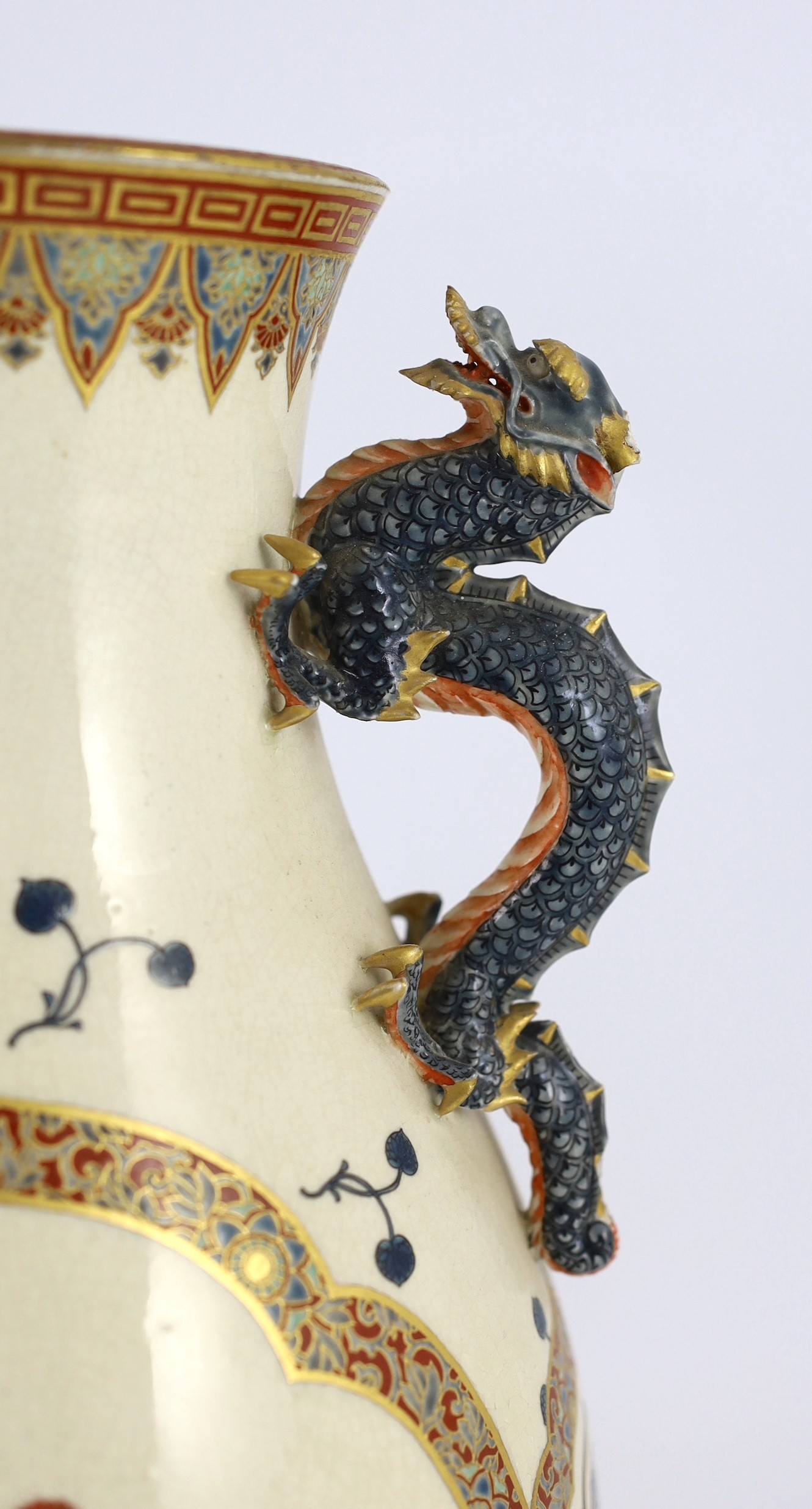 A large Japanese Satsuma pottery vase, late 19th century, finely gilded and painted in enamels - Image 2 of 9