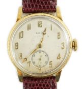 A gentleman's 18ct gold Zenith manual wind wrist watch, on associated leather strap, with Arabic
