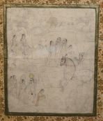 Indian School (early 19th century) Noblemen and young women fetching waterink and watercolour on