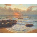 Julius Olsson RA, RBA, PROI, RWA, NEAC (British 1864-1942) 'Sunset off the Cornish coast'oil on
