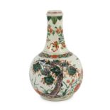 A Chinese famille verte bottle water bottle, Kangxi period, painted with birds amid chrysanthemums